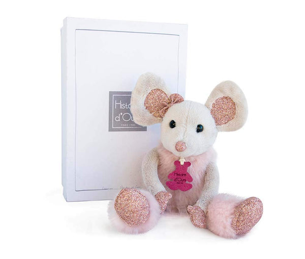 Histoire d’Ours Glitter Star Mouse Plush Toy with Gift Box, 9.8-Inch (25 cm) Soft Stuffed Animal, Sparkly Pink Glitter Accents, Machine Washable