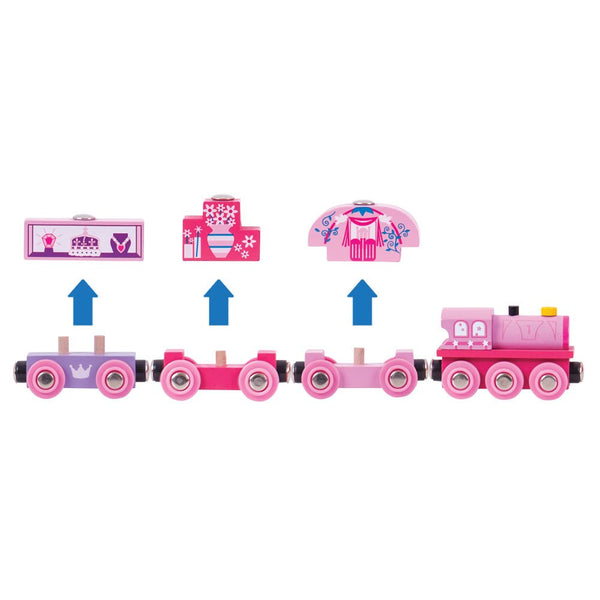 Bigjigs Rail Princess Train, Girls Pink Wooden Railway Toy Train for Kids