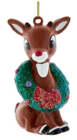 Kurt S. Adler Rudolph The Red Nose Reindeer With Wreath Ornament – Licensed Christmas Tree Decoration, 3.25" (RU1221)