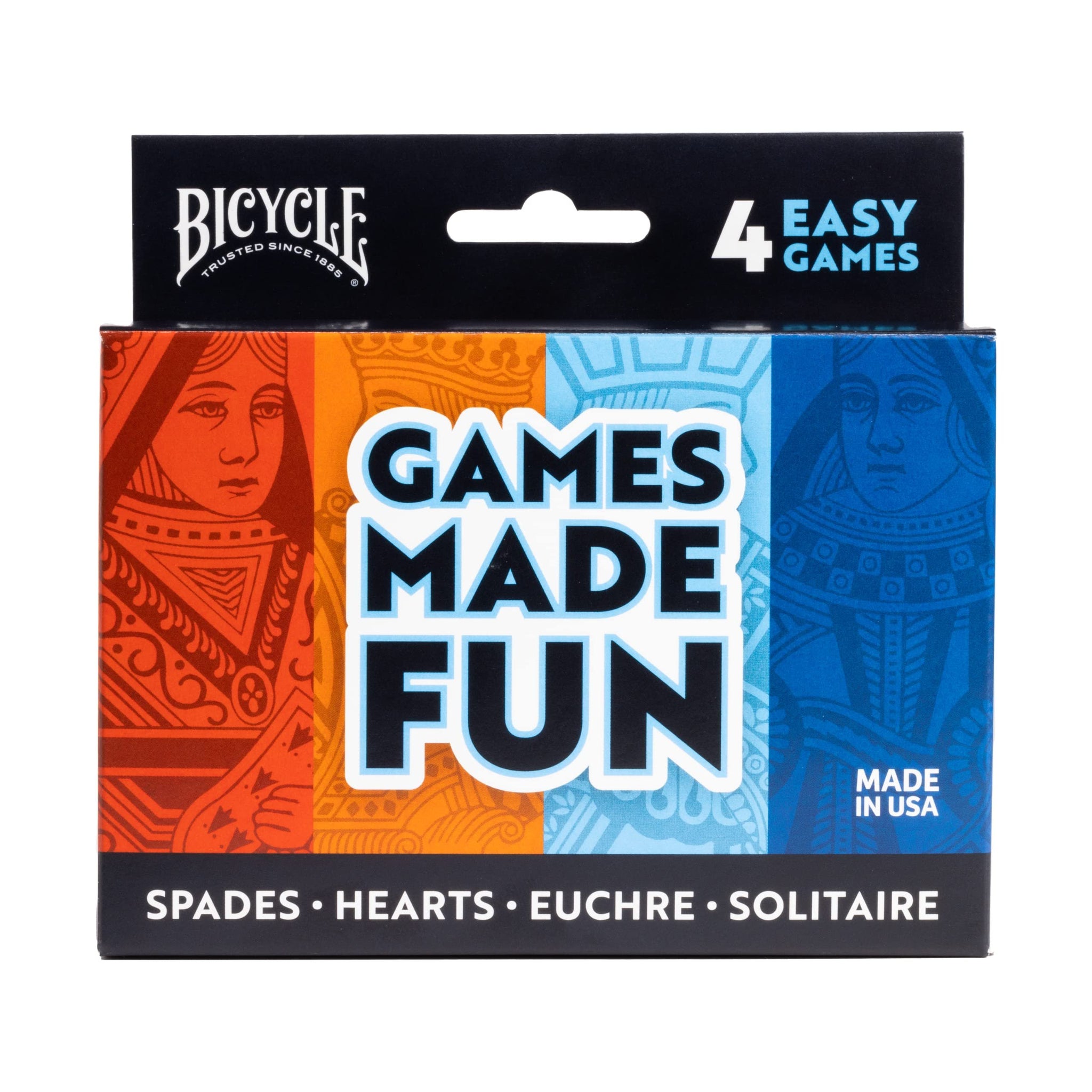 Bicycle 4 Playing Card Games in 1: Euchre, Hearts, Spades, and Solitaire (4 Card Game Pack), 1+ Players