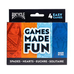 Bicycle 4 Playing Card Games in 1: Euchre, Hearts, Spades, and Solitaire (4 Card Game Pack), 1+ Players