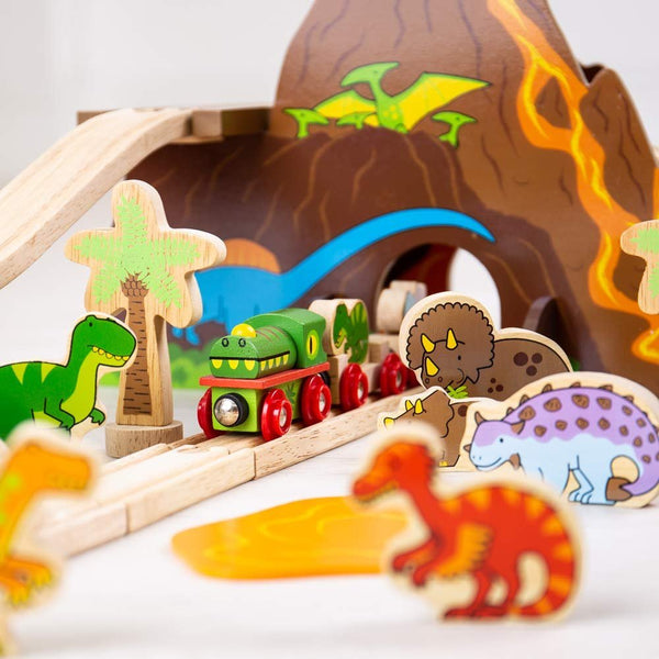 Bigjigs Rail Dinosaur Railway Play Set - Prehistoric Wooden Adventure Train Set