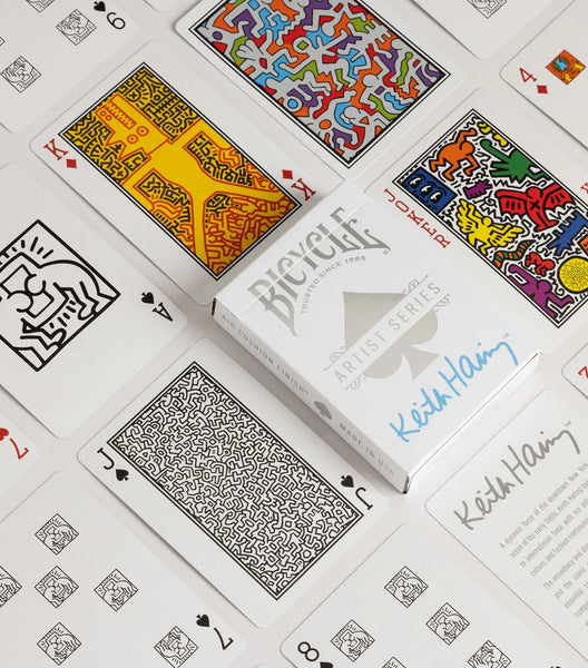 Bicycle Artist Series Keith Haring Playing Cards Box Set, 2 Deck Collectible Poker Card Set with Book-Style Gift Box, Red/Blue