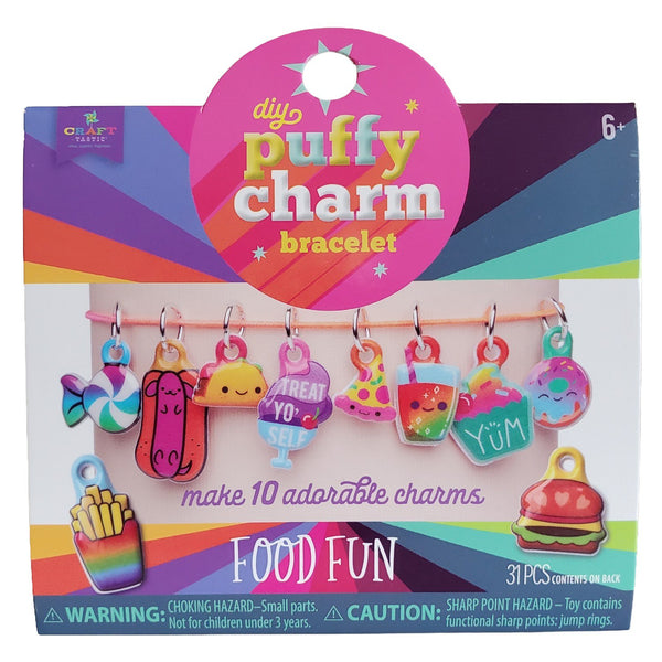Craft-tastic DIY Puffy Charm Bracelet Food Fun - Kids Bracelet Making Kit, Make 10 Animal Charms, Arts and Crafts Activity, 31 Pieces, Ages 6+
