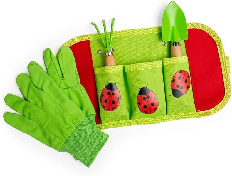 Bigjigs Toys Kids Gardening Set Belt - 4pc Garden Tools Set with Kids Gardening Gloves, Spade & Fork, Quality Outdoor Toys