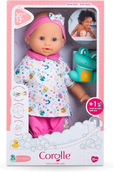 Corolle Bebe Bath Marin Baby Doll - 12" Soft-Body with Rubber Frog Toy, Safe for Water Play in Bathtub or Pool, Vanilla-Scented - for Kids sges 18 Months and up