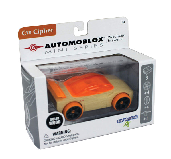 Automoblox Collectible Wood Toy Cars and Trucks - Mini C12 Cipher Sportscar, Orange, 4.75" x 1.75" (Compatible with other Mini and Micro Series Vehicles)