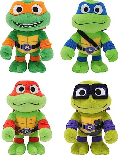 Mattel Teenage Mutant Ninja Turtles: Mutant Mayhem Plush Toys 4 Pack of 8 Inch Leonardo, Michelangelo, Raphael and Donatello, TMNT Movie