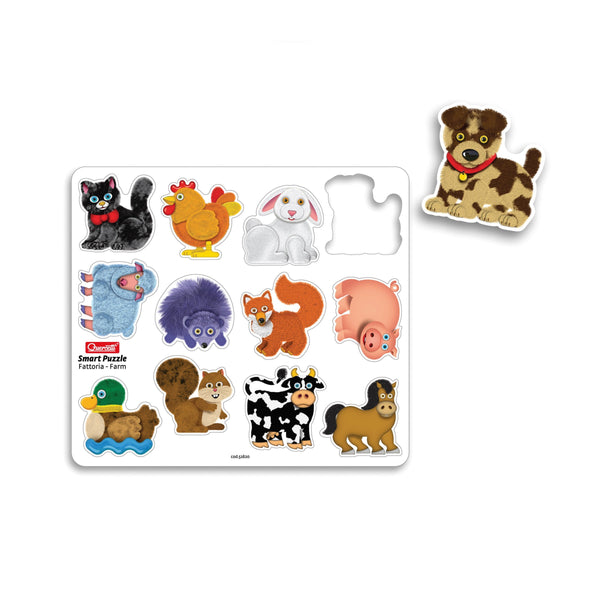 Quercetti - Smart Puzzle Farm - Two-Sided Magnetic Puzzle with 13 Farm Animal Shapes