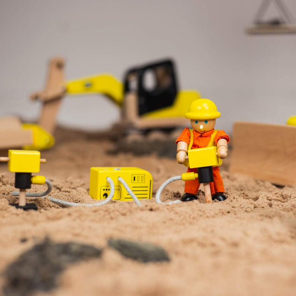 Tidlo Wooden Construction Playset - 13-Piece Building Site Set with Cement Mixer