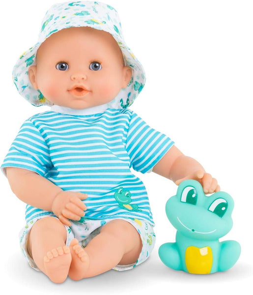 Corolle Bebe Bath Marin Baby Doll - 12" Soft-Body with Rubber Frog Toy, Safe for Water Play in Bathtub or Pool, Vanilla-Scented - for Kids sges 18 Months and up