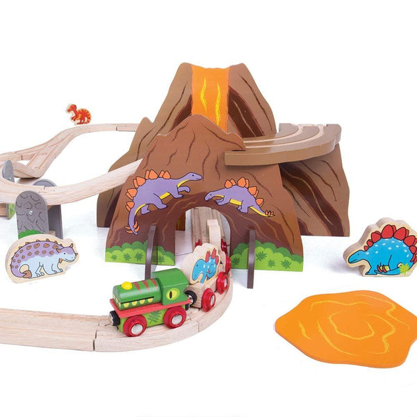 Bigjigs Rail Dinosaur Railway Play Set - Prehistoric Wooden Adventure Train Set