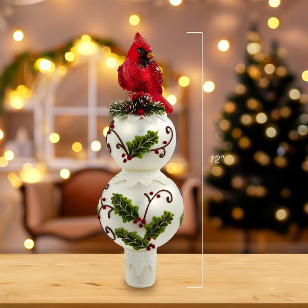 Kurt Adler 12-Inch Glass Holiday and Cardinal Tree Top