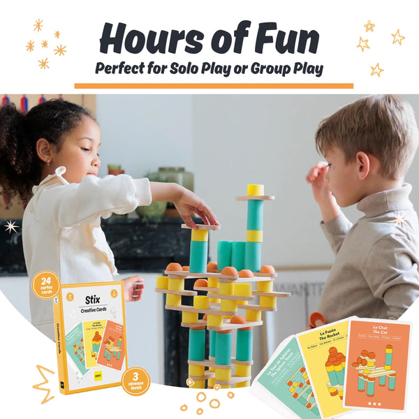 OPPI Stix 60 Pcs Wooden Blocks – Durable Natural Wood Building Blocks for Toddlers & Kids (Ages 2–12) – Open-Ended Creativity, Stacking & Construction Set for Early Learning and STEM Skill Development