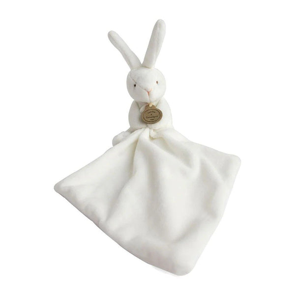 Doudou et Compagnie Bunny Comfort Blanket with Flower Gift Box, White Bunny Security Blanket Plush, 10 cm / 3.9 in, Soft Baby Lovey for Newborns