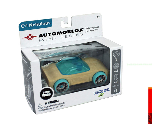 Automoblox Collectible Wood Toy Cars and Trucks - Mini C11 Nebulous, Aqua Blue, 4.75" x 1.75" (Compatible with other Mini and Micro Series Vehicles)