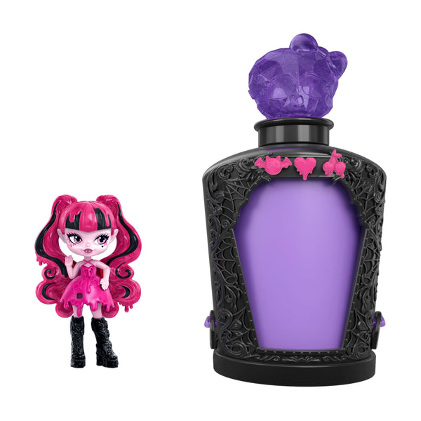 Monster High Potions Mini Dolls and Accessories, Surprise 3-inch Character Figures in Display Bottle with Water Reveal & Charms (Characters May Vary)