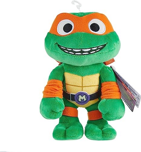 Mattel Teenage Mutant Ninja Turtles: Mutant Mayhem Michelangelo Plush Toy, 8 Inch Orange Masked Soft Doll of TMNT Movie Character Goofball Pizza Lover Mikey