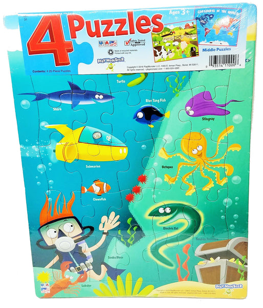 PlayMonster 25-Piece Picture Puzzle 4 Pack for Kids - Educational Jigsaw Puzzles (Assorted), Ages 3+