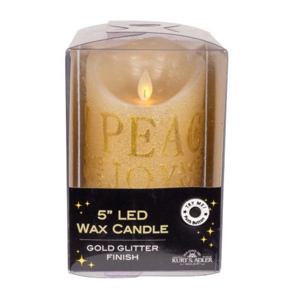 Kurt Adler 5-Inch Gold Flicker Flame Battery-Operated Candle, Multi, JEL0947