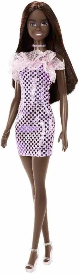 Barbie® Doll, Kids Toys, Dark Brown Hair, Pink Metallic Dress, Trendy Clothes and Accessories, Gifts for Kids