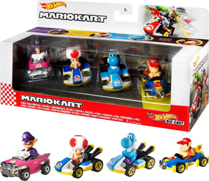 Hot Wheels Mario Kart Die-Cast Vehicle 4-Pack (GXX98), Collectible Set of 4 Fan-Favorite Characters includes First-Appearance Diddy Kong in Mach 8