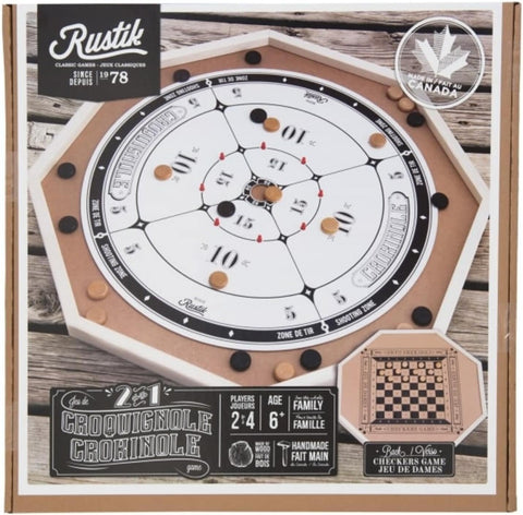 Rustik BJR000135 2-In-1 Deluxe Crokinole & Checkers In 1 Box, 2-4 Players Ages 6+