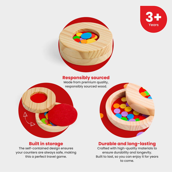 Bigjigs Toys Tiddly Winks Game, Wooden Toys, Board Games, Travel Games for Kids, Pocket Money Toys, Ages 3+