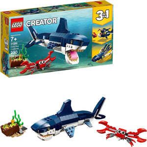 LEGO Creator 3 in 1 Deep Sea Creatures, Transforms from Shark and Crab to Squid to Angler Fish, Sea Animal Toys, Gifts for 7 Plus Year Old Girls and Boys, 31088