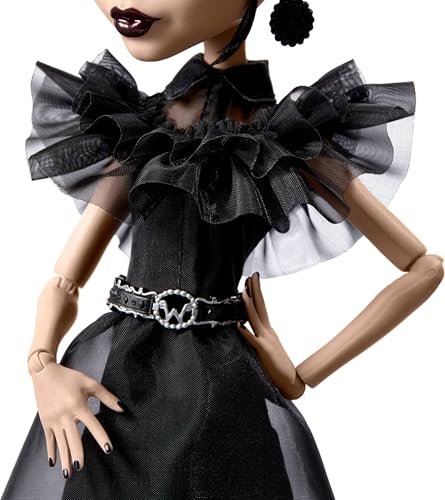 Monster High Wednesday Doll, Rave’N Wednesday Collectible in Black Gothic Gown Inspired by Dance Scene, Premium Accessories and Doll Stand