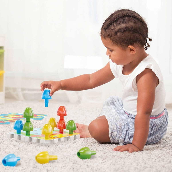 Quercetti Jumbo Peggy Small – Educational Stacking Peg Toy for Toddlers | 20-Piece Set with Illustrated Cards & Linking Boards | Fine Motor Skills & Color Recognition for Kids Age 2+