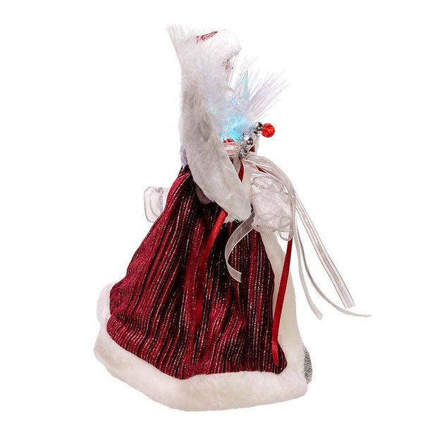 Kurt S. Adler 12″ 7-Light Color-Changing LED Fiber-Optic Angel Tree Topper – Silver & Burgundy Gown, Feather Wings, Pre-Lit Christmas Treetop (AD2003)