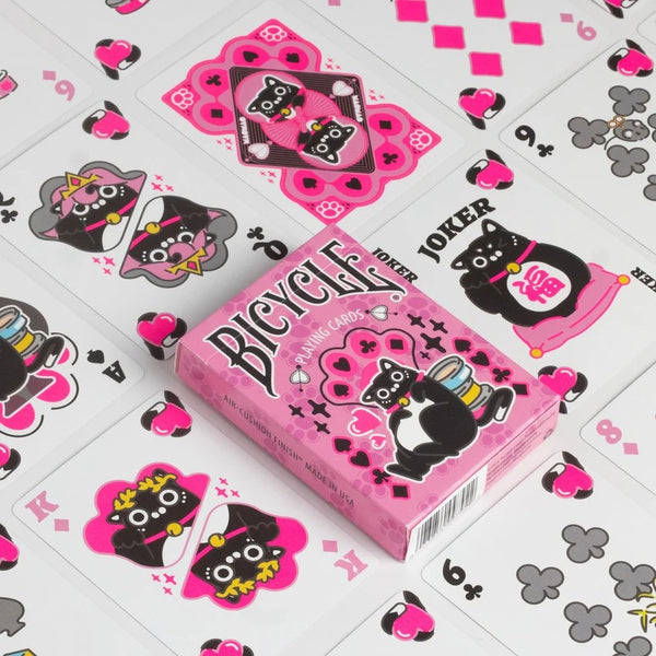 Bicycle Kawaii Cat Playing Cards – Cute Anime Feline Themed Deck with Custom Court Cards & Fluorescent UV Ink, Poker Size, Pink