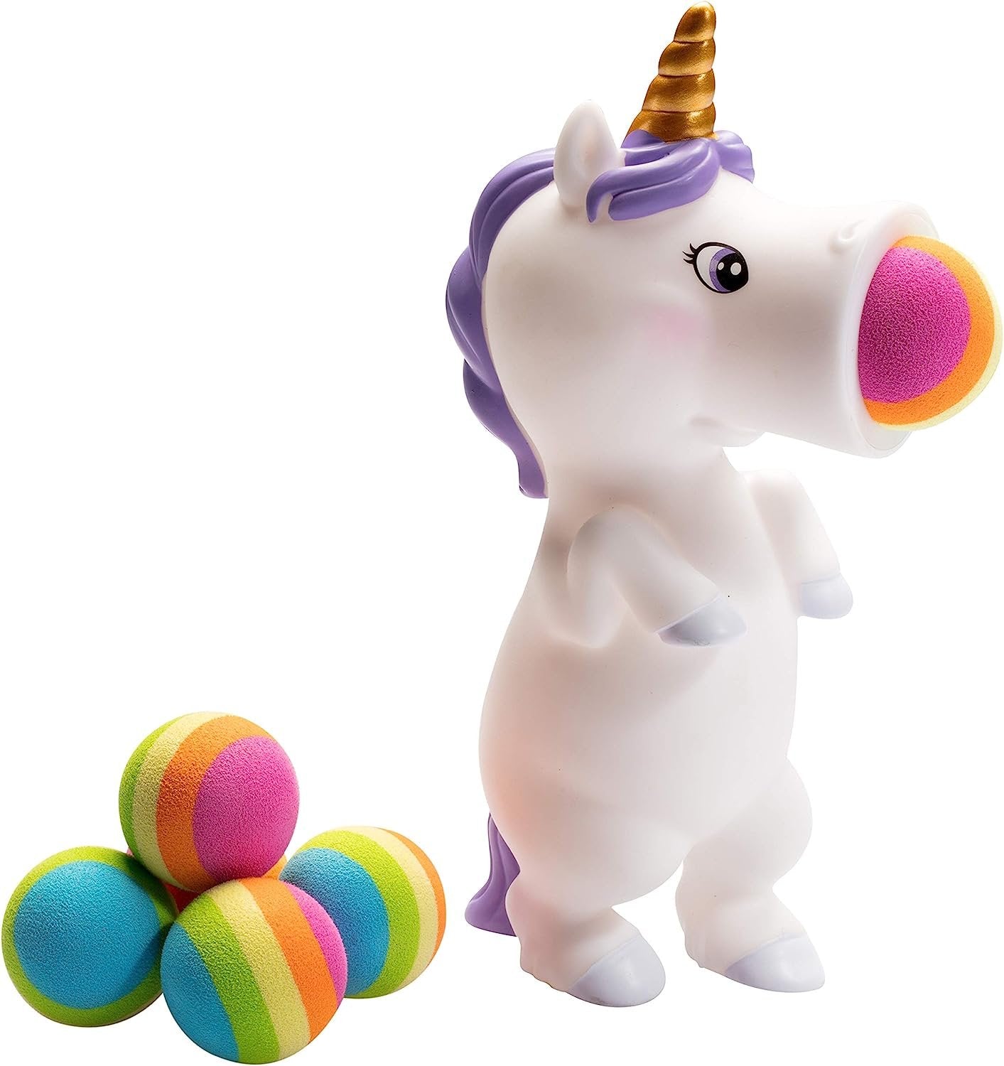 Hog Wild White Unicorn Popper Toy - Shoot Foam Balls Up to 20 Feet - 6 Rainbow Balls Included - Age 4+