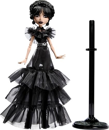 Monster High Wednesday Doll, Rave’N Wednesday Collectible in Black Gothic Gown Inspired by Dance Scene, Premium Accessories and Doll Stand