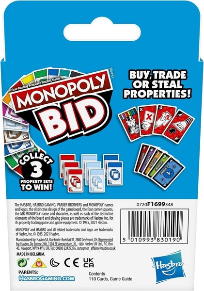 Monopoly Bid Card Game - Buy, Trade or Steal Properties! - Easy To Learn And Quick To Play, 2-5 Players Ages 7+