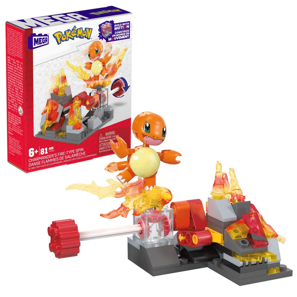 MEGA Pokémon Charmander's Fire-Type Spin Building Toys Set with 81 Pieces, 1 Poseable Character and Motion, Ages 6+