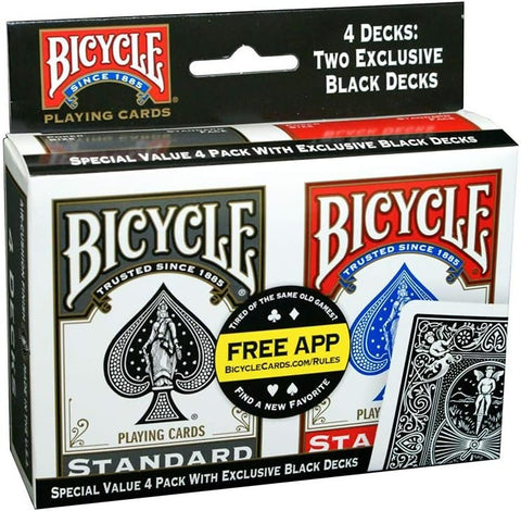 4 Decks Bicycle Rider Back Standard Poker Playing Cards Black & Red