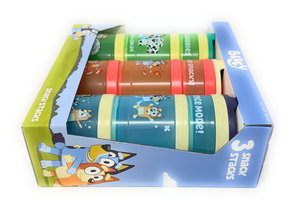 Whiskware Stackable Snack Containers for Kids & Toddlers – 3-Part Portable Snack Stacks with Bluey Design - School & Travel Friendly, BPA-Free Kid Lunch Organizer
