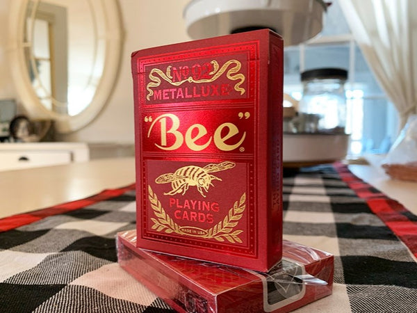 Bee Metalluxe Playing Cards - Red Foil Diamond Back, Standard Index